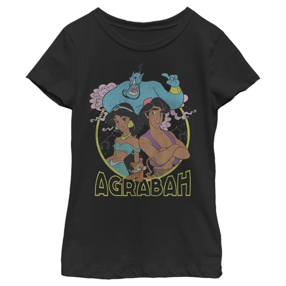 Girl's Aladdin Agrabah Distressed Group  Graphic Tee Black X Small