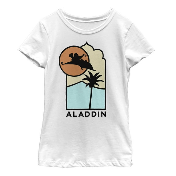 Girl's Aladdin Block Carpet Ride Graphic Tee White Small