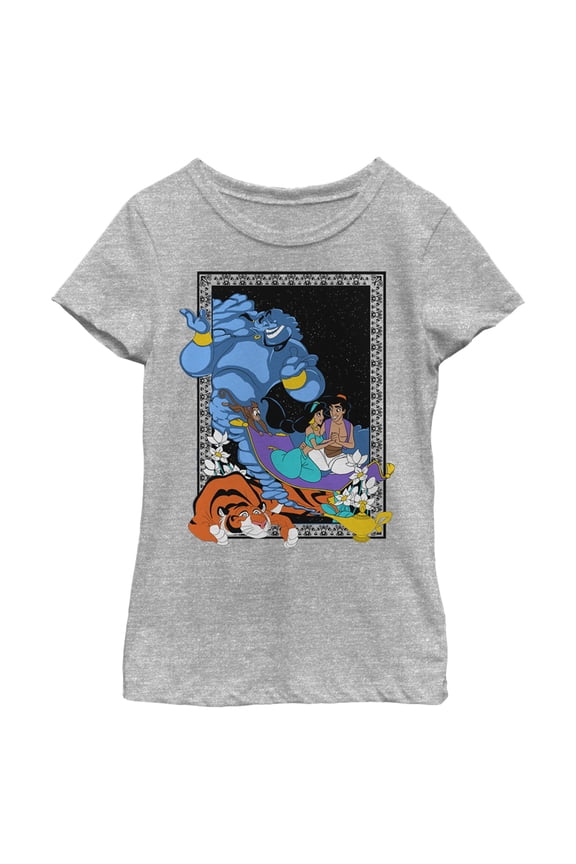 Girl's Aladdin Character Poster Frame Graphic Tee Athletic Heather Small