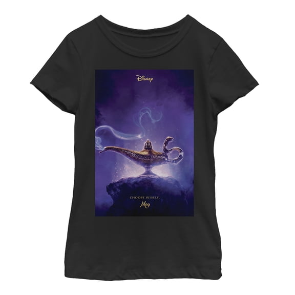 Girl's Aladdin Choose Wisely Movie Poster  Graphic Tee Black Large