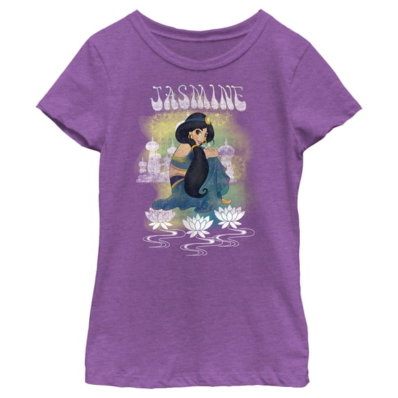 Girl's Aladdin Distressed Jasmine Graphic Tee Purple Berry Small