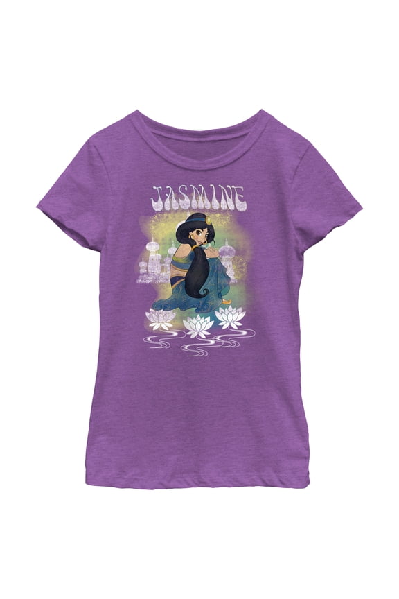 Girl's Aladdin Distressed Jasmine Graphic Tee Purple Berry Small