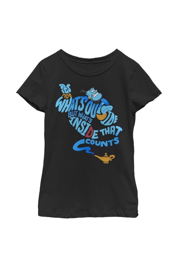 Girl's Aladdin Genie Inside Counts Graphic Tee Black Small