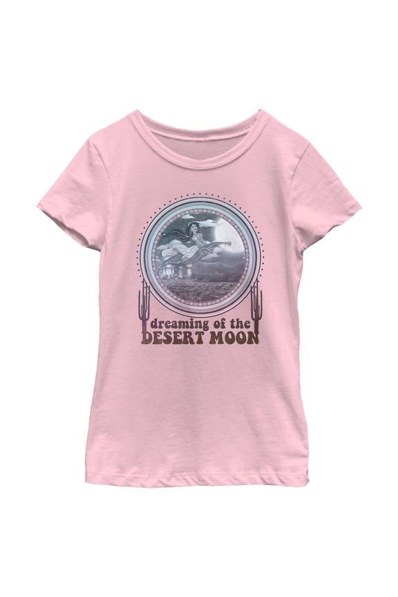 Girl's Aladdin Jasmine Desert Moon  Graphic Tee Light Pink Medium