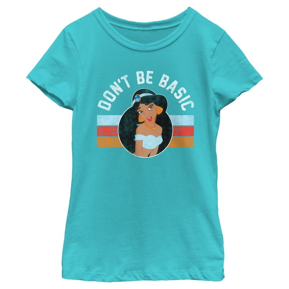 Girl's Aladdin Jasmine Don't Be Basic Graphic Tee Tahiti Blue Medium