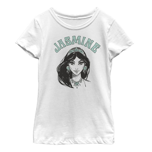 Girl's Aladdin Jasmine Sketch  Graphic Tee White Large