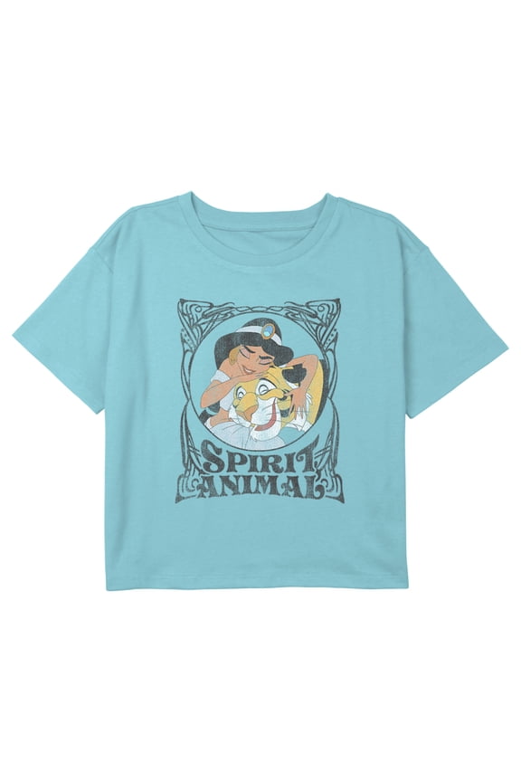 Girl's Aladdin Jasmine Spirit Animal Graphic Cropped T-Shirt Blue Large