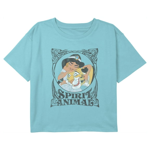 Girl's Aladdin Jasmine Spirit Animal Graphic Cropped T-Shirt Blue X Large