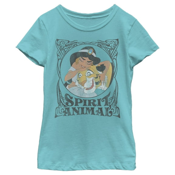 Girl's Aladdin Jasmine Spirit Animal  Graphic Tee Tahiti Blue X Large