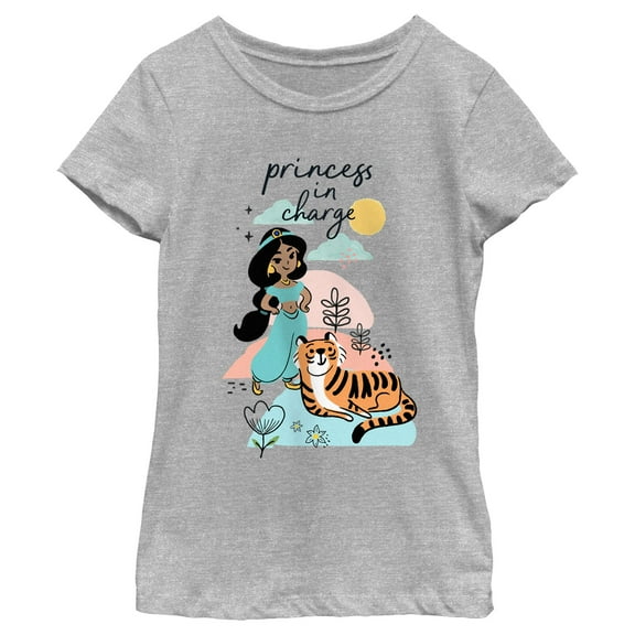 Girl's Aladdin Jasmine and Rajah Princess in Charge Graphic Tee Athletic Heather Small