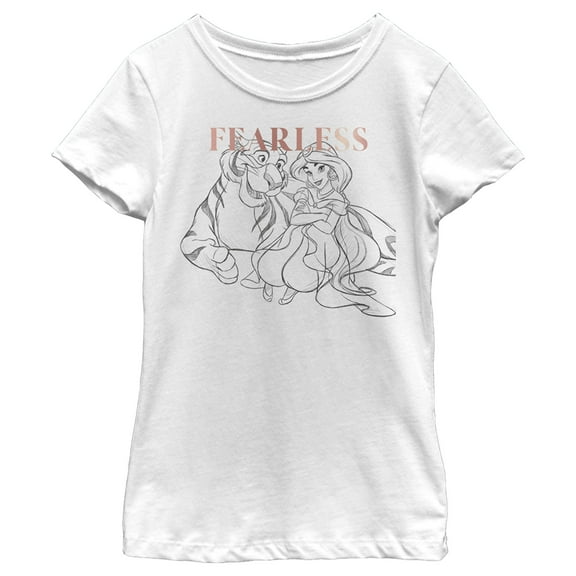 Girl's Aladdin Jasmine and Rajah Sketch  Graphic Tee White Large