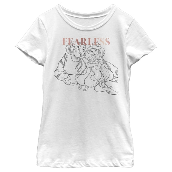 Girl's Aladdin Jasmine and Rajah Sketch Graphic Tee White X Large