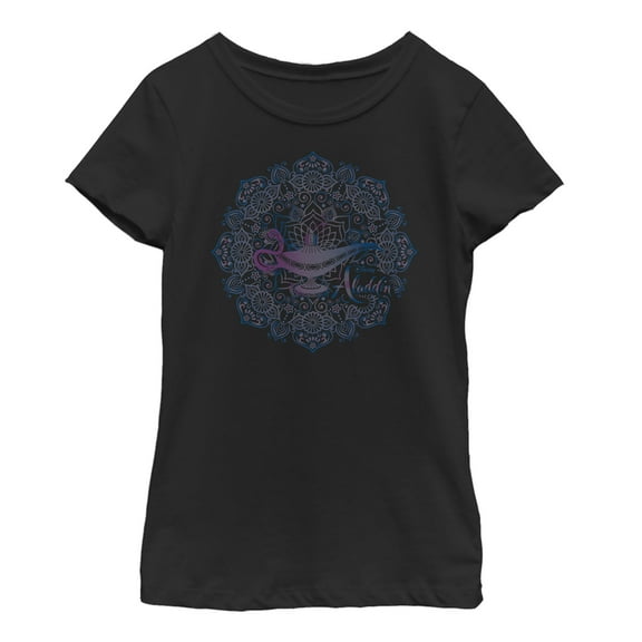 Girl's Aladdin Magical Lamp Mandala Symbol Graphic Tee Black X Large