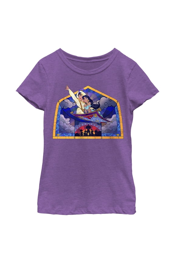 Girl's Aladdin Mosaic Glass Window Graphic Tee Purple Berry Medium
