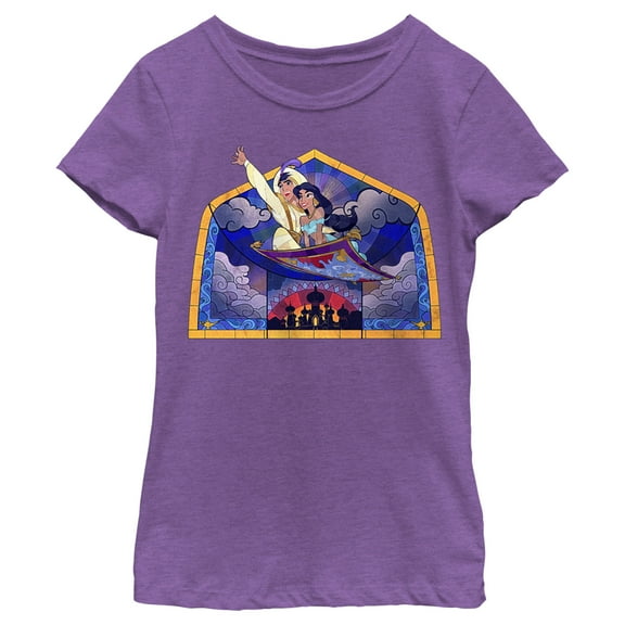Girl's Aladdin Mosaic Glass Window  Graphic Tee Purple Berry X Large