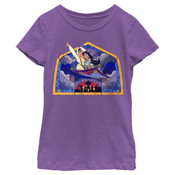 Girl's Aladdin Mosaic Glass Window Graphic Tee Purple Berry X Small