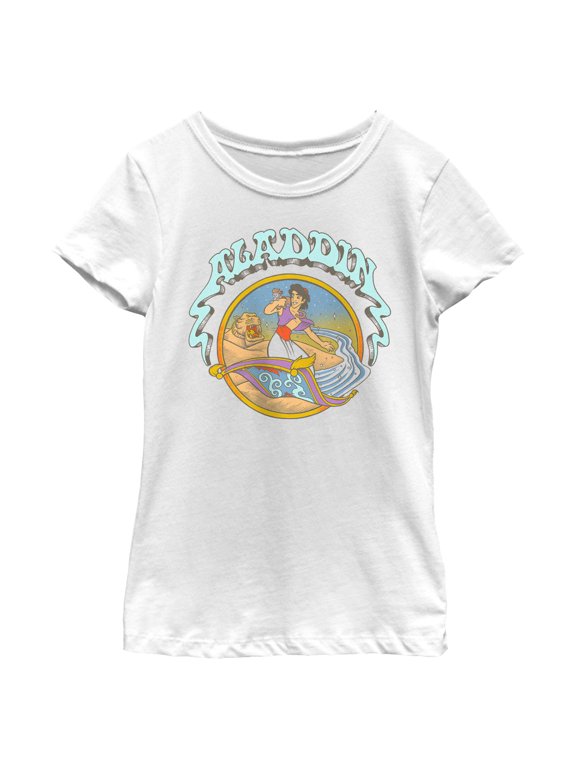 Girl's Aladdin Retro Carpet Surfing Graphic Tee White Large