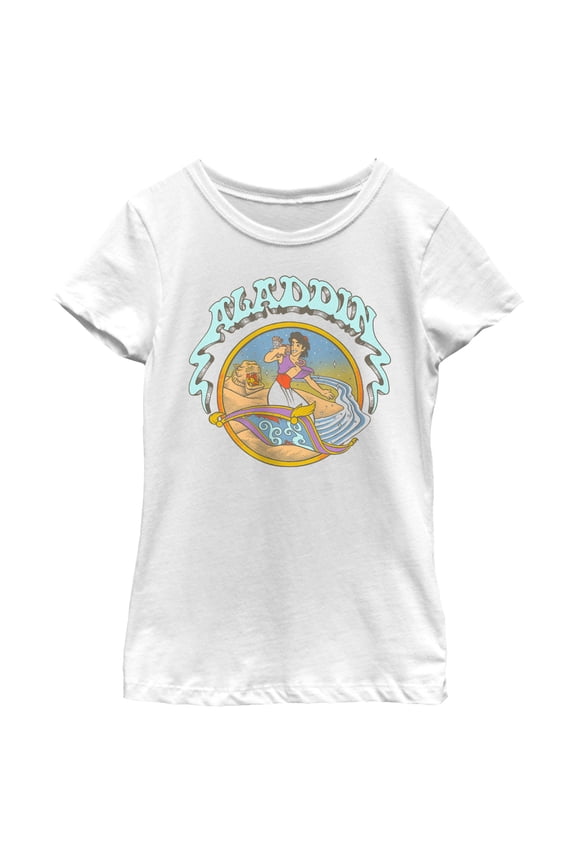 Girl's Aladdin Retro Carpet Surfing Graphic Tee White Large
