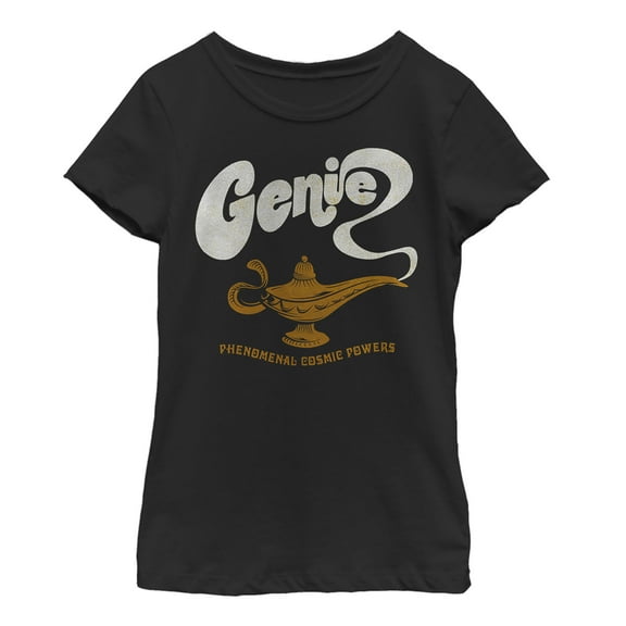 Girl's Aladdin Retro Genie Power  Graphic Tee Black Medium