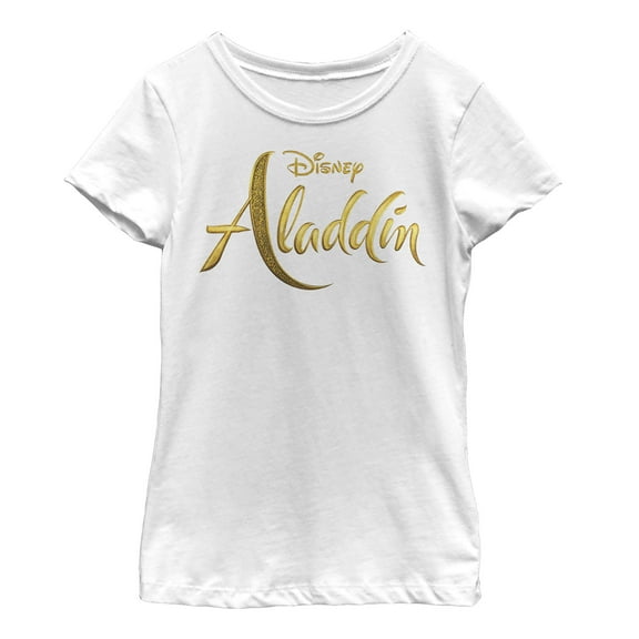Girl's Aladdin Script Logo Graphic Tee White Small