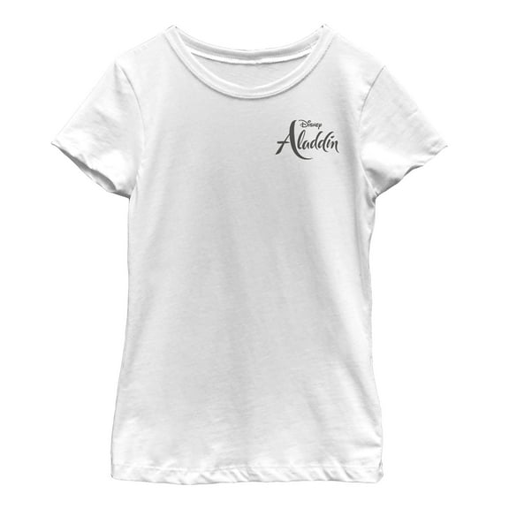 Girl's Aladdin Title Logo Badge Graphic Tee White Medium