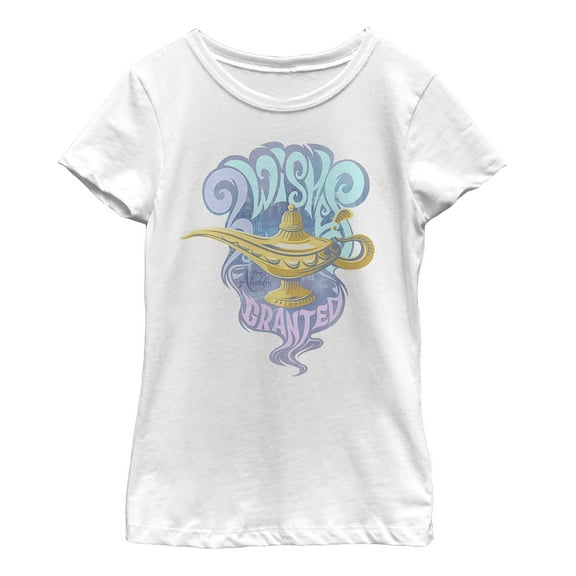 Girl's Aladdin Vintage 3 Wishes  Graphic Tee White Small
