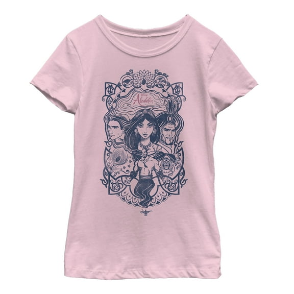 Girl's Aladdin Vintage Character Frame  Graphic Tee Light Pink Large