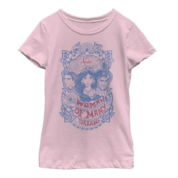 Girl's Aladdin Vintage Dream Characters  Graphic Tee Light Pink Medium