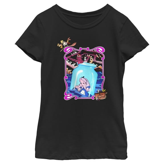 Girl's Alice in Wonderland Alice In Bottle Mirror Poster Graphic Tee Black Small