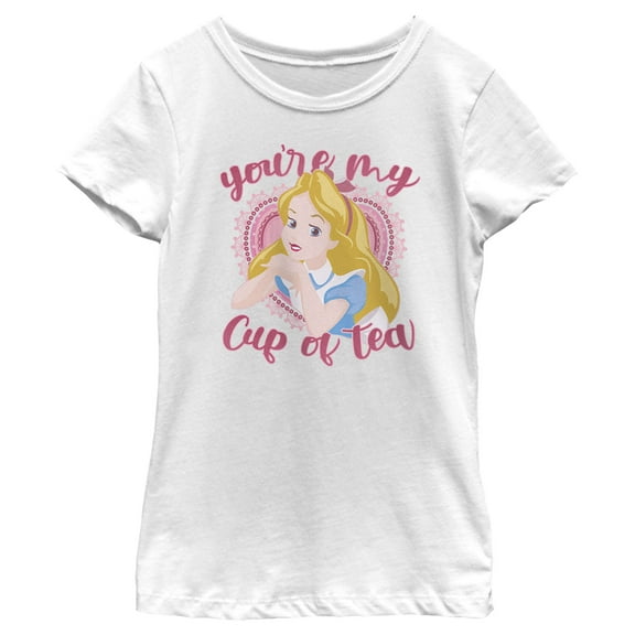 Girl's Alice in Wonderland Valentine's Day You're my Cup of Tea  Graphic Tee White X Small
