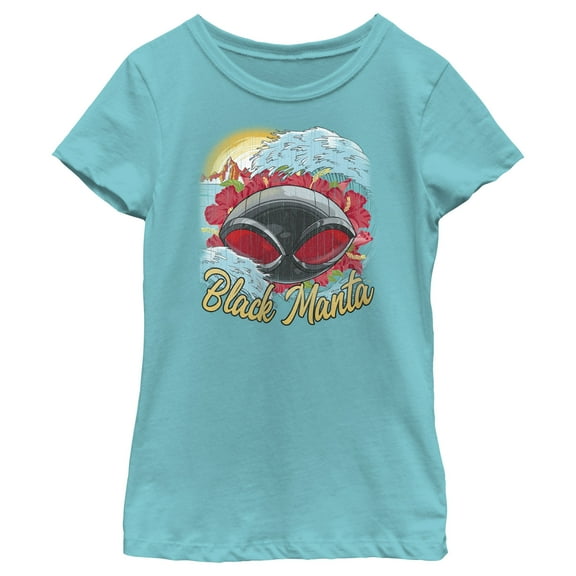 Girl's Aquaman and the Lost Kingdom Black Manta Distressed Surf  Graphic Tee Tahiti Blue Medium