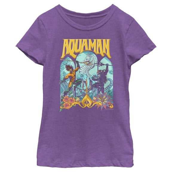 Girl's Aquaman and the Lost Kingdom Retro Window Poster Graphic Tee Purple Berry Large