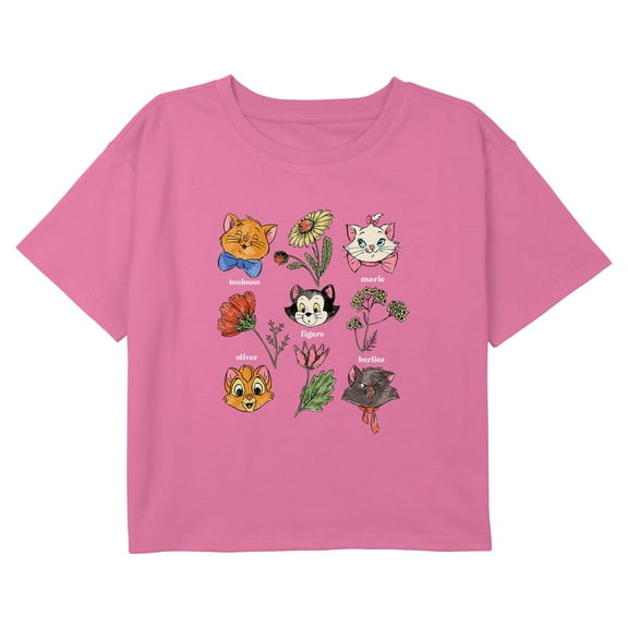 Girl's Aristocats Floral Friends Graphic Cropped T-Shirt