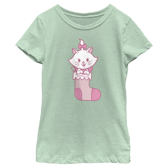 Girl's Aristocats Marie Christmas Stocking  Graphic Tee Mint Large