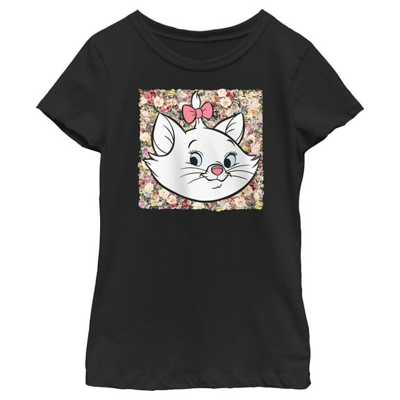Girl's Aristocats Marie In A Bed Of Flowers Cuteness Stare  Graphic Tee Black X Large