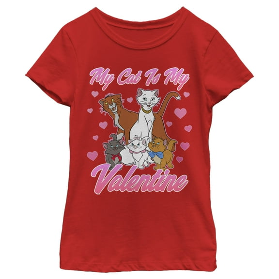 Girl's Aristocats My Cat is My Valentine  Graphic Tee Red Large