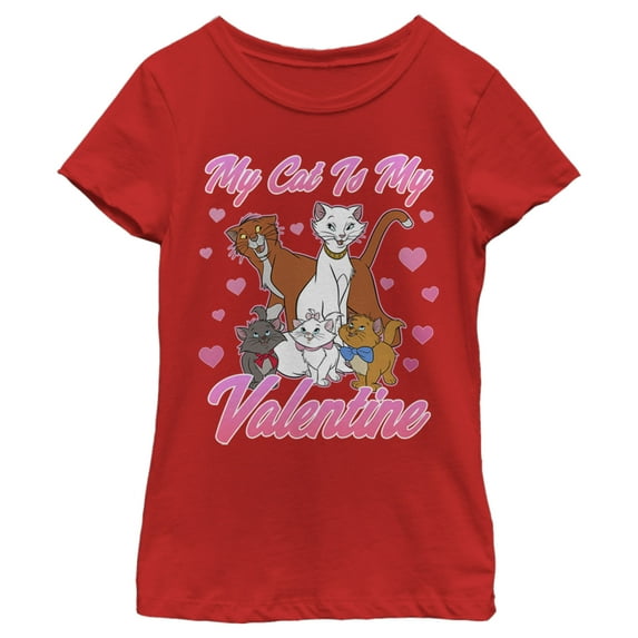 Girl's Aristocats My Cat is My Valentine Graphic Tee Red X Small