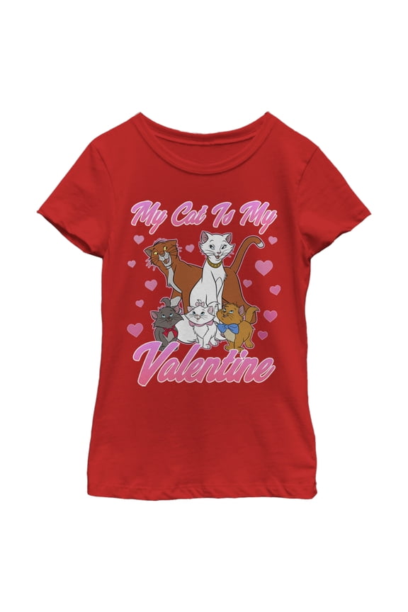 Girl's Aristocats My Cat is My Valentine Graphic Tee Red X Small