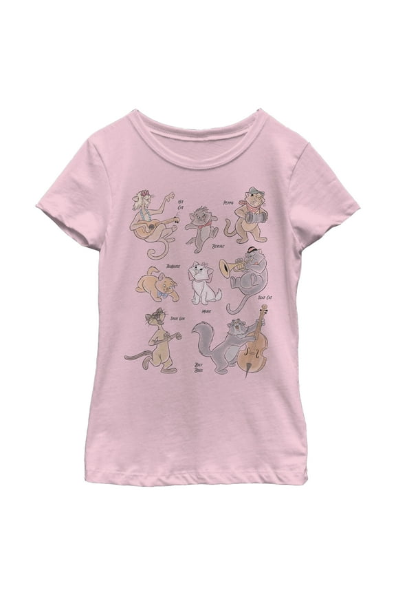 Girl's Aristocats The Whole Cat Crew Graphic Tee Light Pink Large