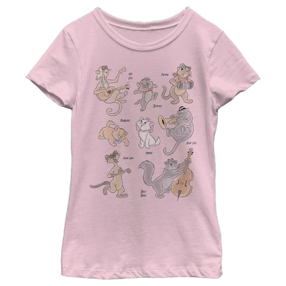 Girl's Aristocats The Whole Cat Crew  Graphic Tee Light Pink Medium