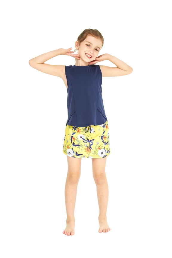 Girl's Athletic Sportswear Solid Tank Top and Patterned Skorts Set in Garden Poppy Yellow Medium