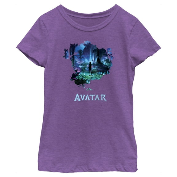 Girl's Avatar Neytiri Pandora Night Scene  Graphic Tee Purple Berry X Small
