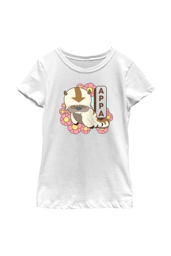 Girl's Avatar: The Last Airbender Floral Cute Appa  Graphic Tee White Small