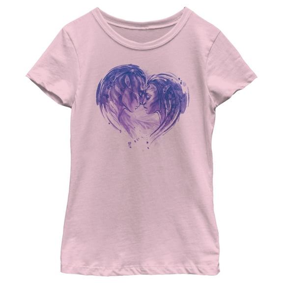 Girl's Avatar: The Way of Water Neytiri and Jake Sully Watercolor Heart  Graphic Tee Light Pink Medium