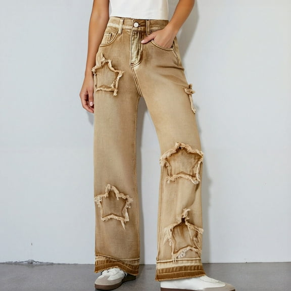 Girl's Jeans Baggy Elastic Waist Casual Wide Leg Vintage Dance Skateboard Pants for Girls