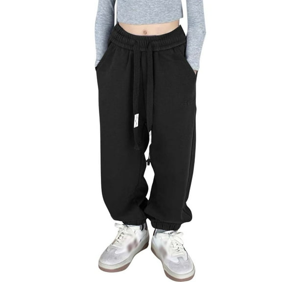 Girl's Baggy Sweatpants Casual Vintage Wide Leg Baggy Fit Joggers Lounge Pants Trousers with Pockets Children's Joggers