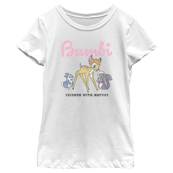 Girl's Bambi Distressed Friends with Nature  Graphic Tee White Medium