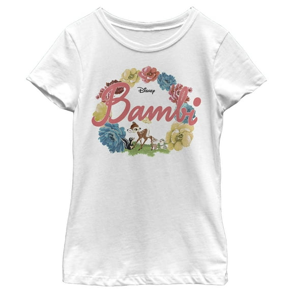 Girl's Bambi Flower in Floral Circle With Butterfly Graphic Tee White X Large