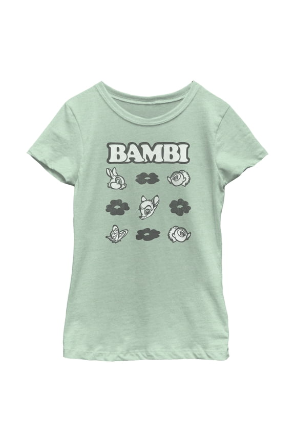Girl's Bambi Friends Square Graphic Tee Mint Large