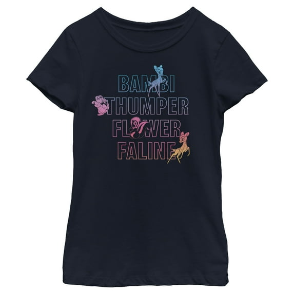Girl's Bambi Neon Name Stack Graphic Tee Navy Blue Large
